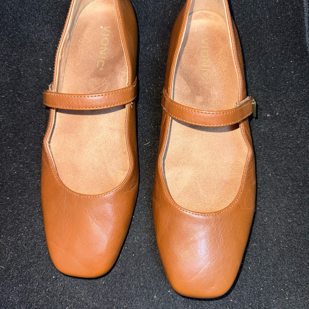 Vionic Alameda Mary Jane Flats Cognac Square Toe